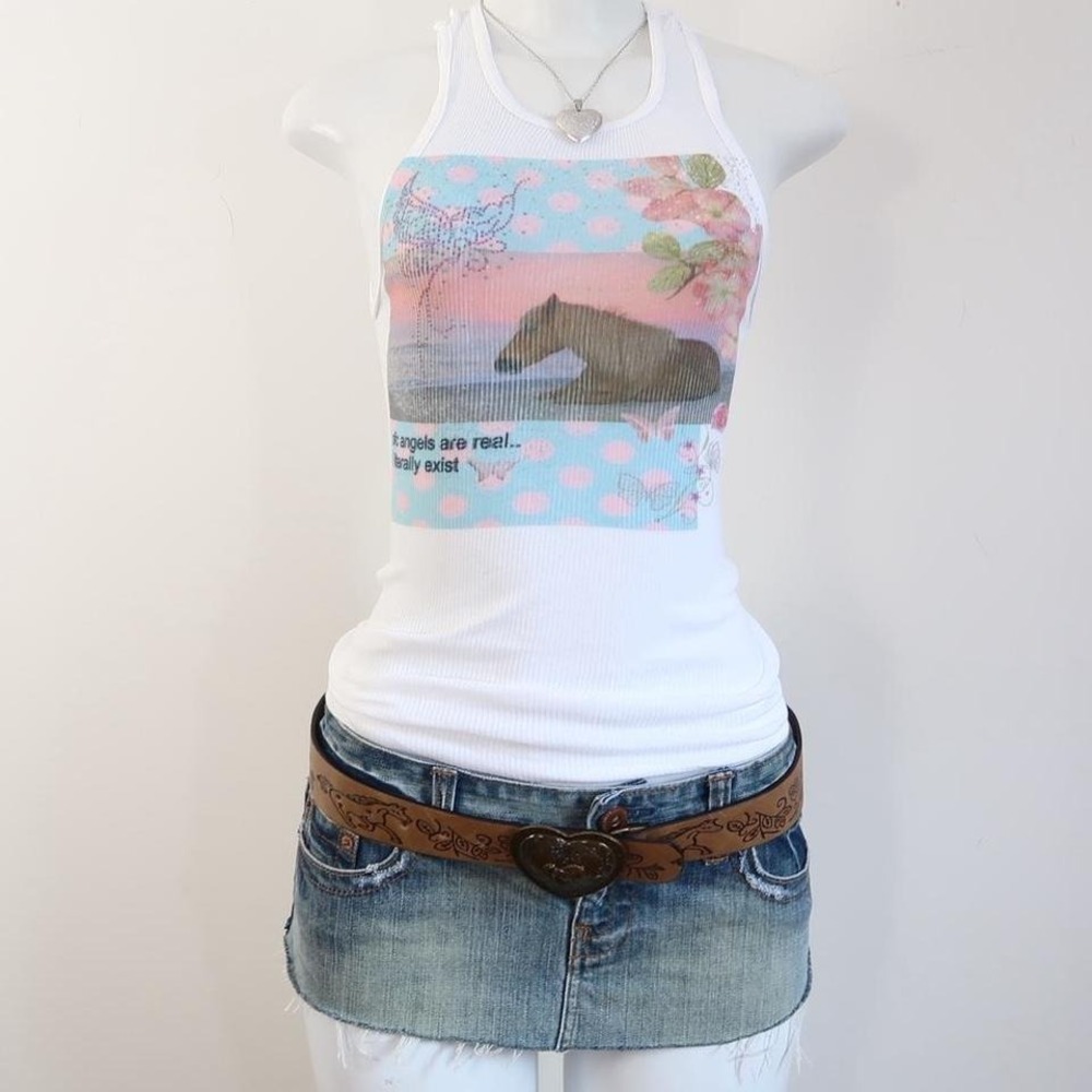 y2k horse sunset angels are real graphic tank polka dot size S